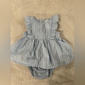 Carter's Light Blue & White Striped Ruffle Baby Dress Bodysuit